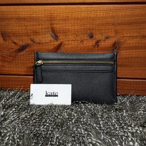 Kate Landry Flat Zipper Bag, Black Faux Leather